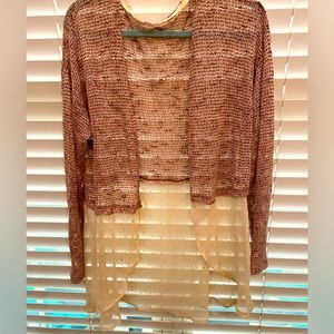Light sweater size L (I did remove tags!) Wine color top with cream sheer bottom